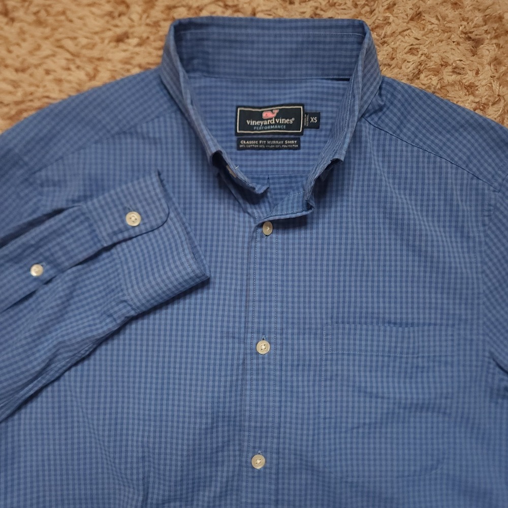 Vineyard Vines Blue Plaid Mens XS Classic Fit Murray Shirt Oxford Long Sleeve